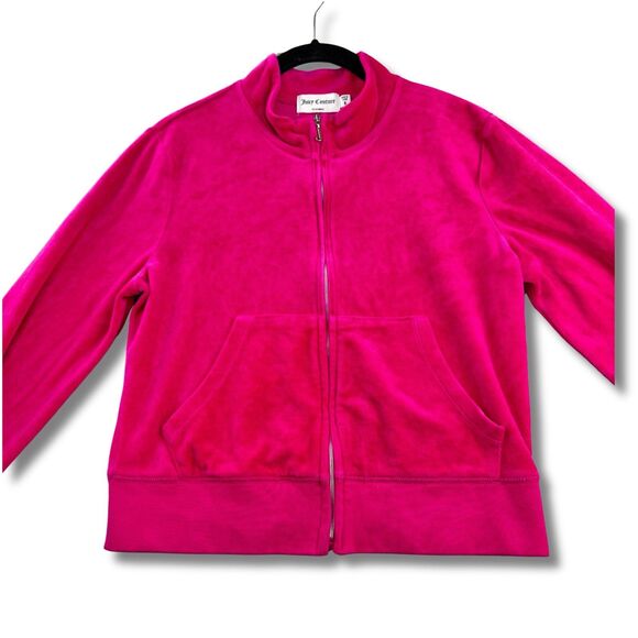 Juicy Couture Track Jacket Women's M Hot Pink Velour Full Zip Pockets "J" Charm - Picture 6 of 14